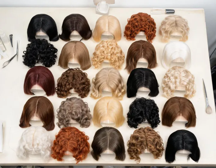 5x5 glueless wig on a cosmetics bench, illustration only